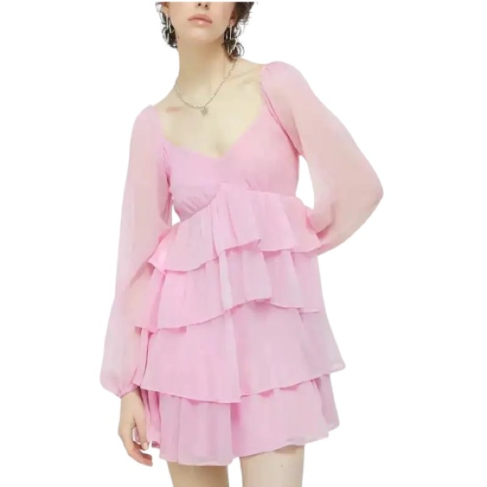NWT ABERCROMBIE & FITCH Women’s Pink Ruffled V-neck Mini Dress